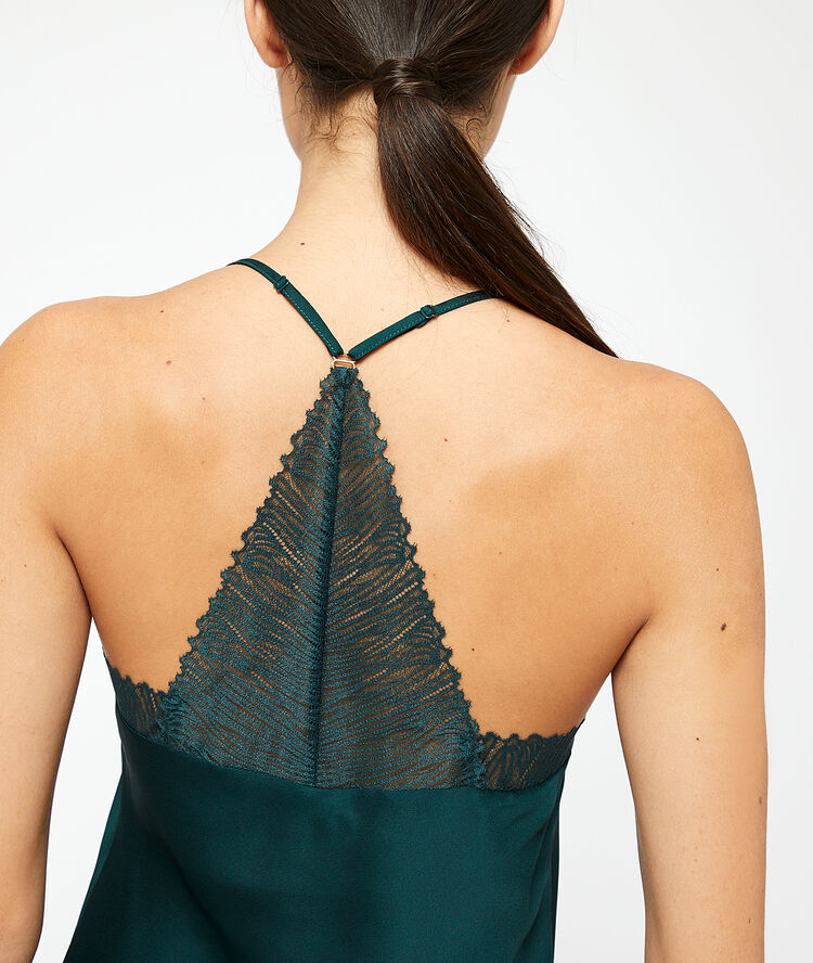 Nuisette satinée dos dentelle vert.