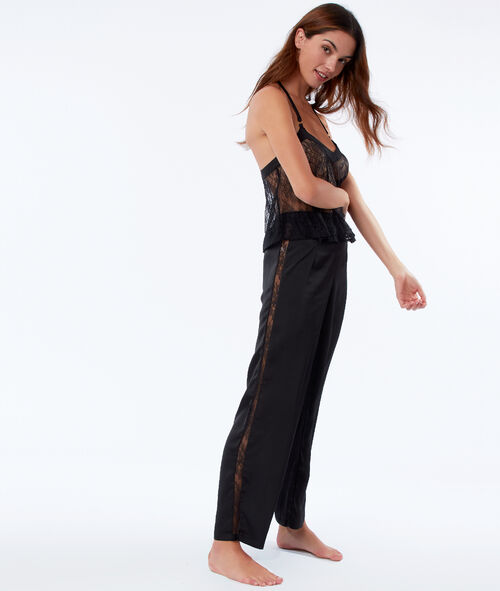 Pantalon satin bande en dentelle