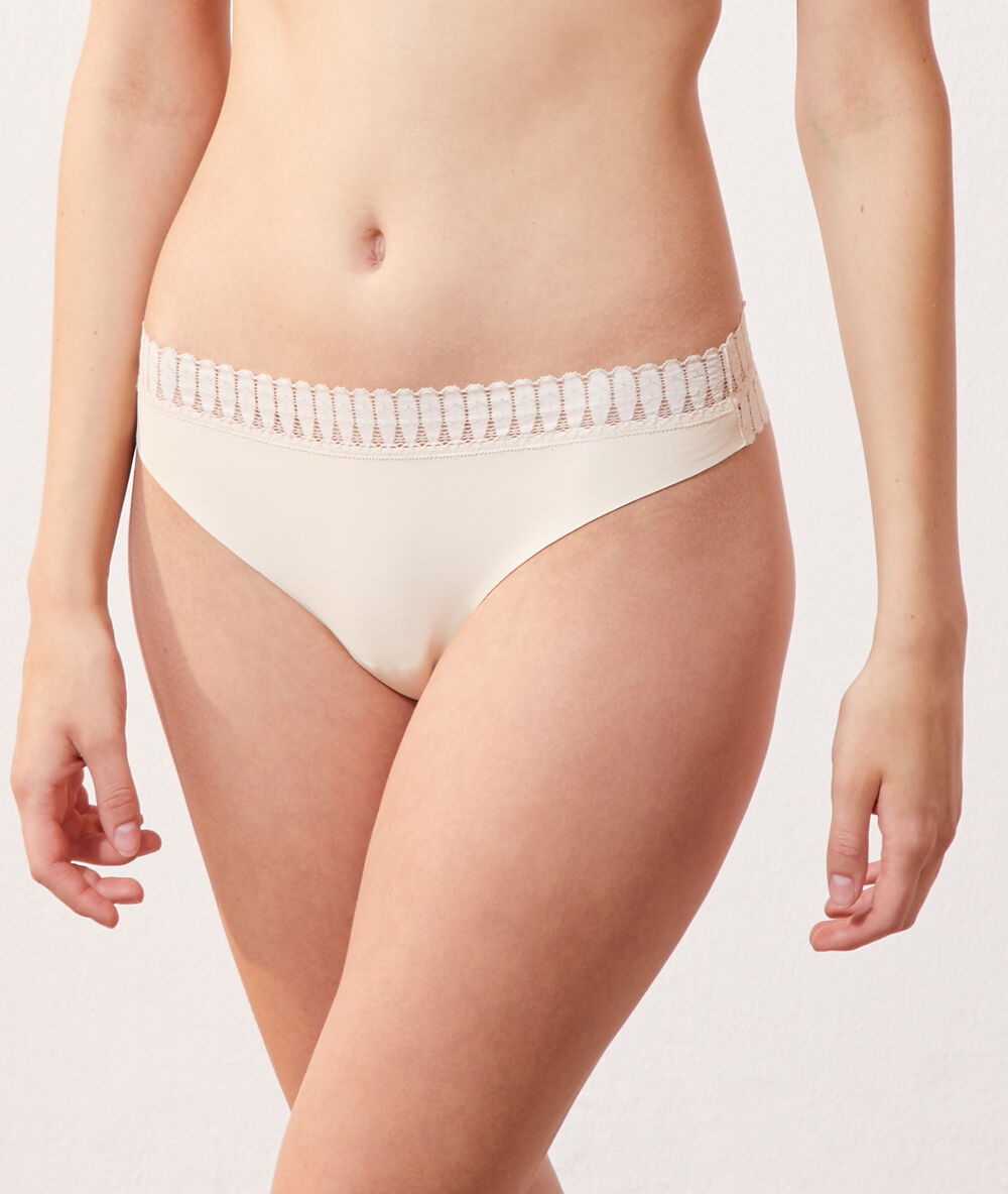 Tanga seconde peau, mix dentelle blush.