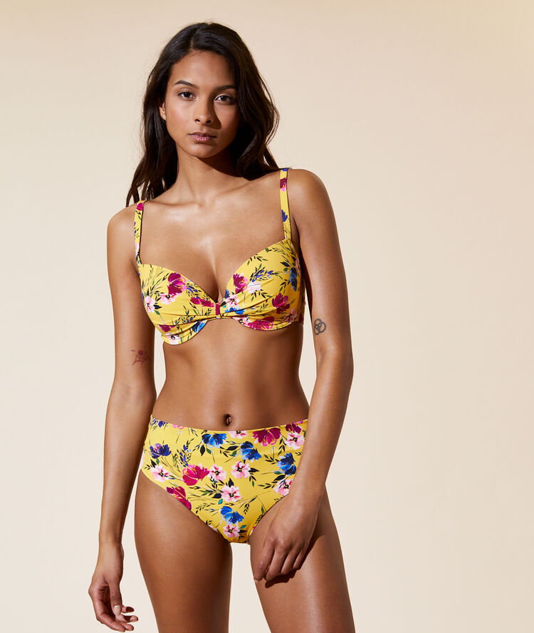 Haut de maillot de bain classique, coques fines jaune soleil.
