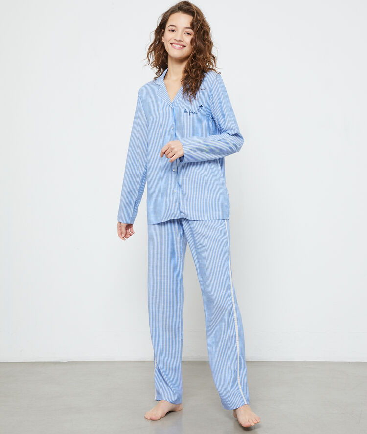 Pantalon rayé à bandes latérales bleu.