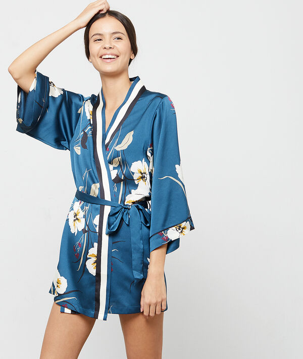 Kimono satin imprimé fleuri Kimono satin imprimé fleuri