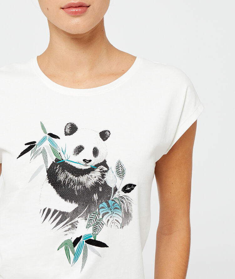 Top imprimé panda en coton ecru.