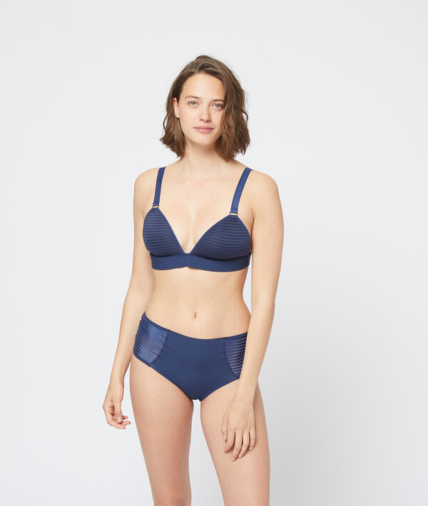 Culotte en microfibre, ajouré de tulle marine.