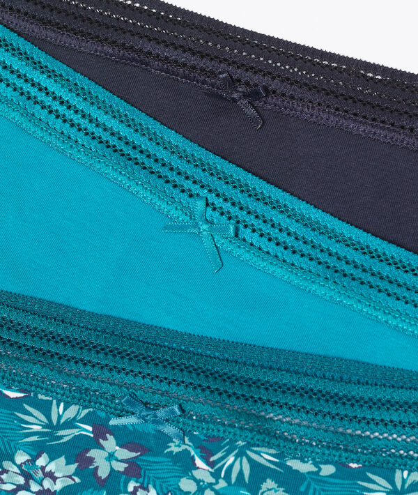 Lot de 3 shortys en coton bleu vert.