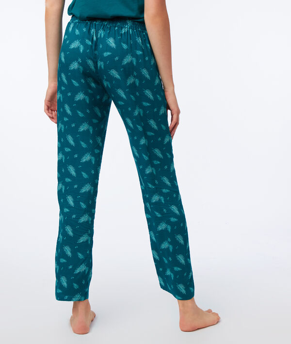 Pantalon imprimé plume vert.