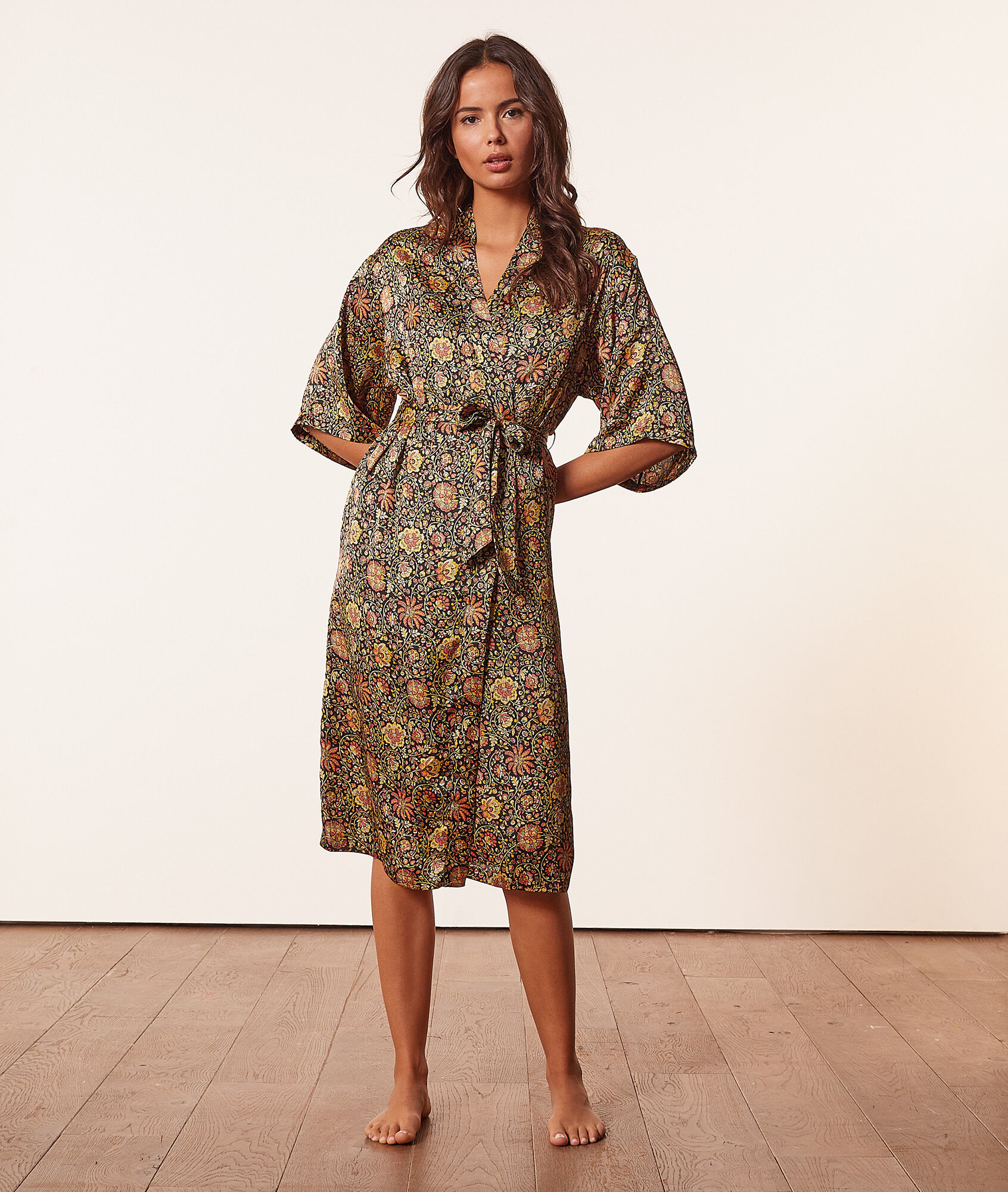 Déshabillé long satiné - Kezia - XS - Noir - Femme - Etam