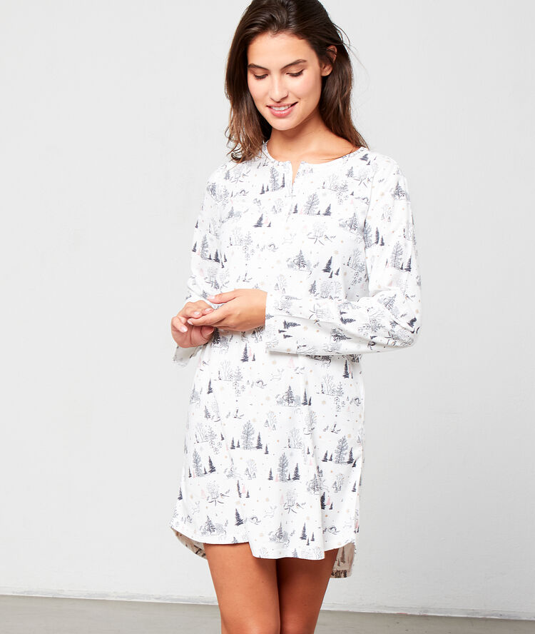 Chemise de nuit imprimée ecru.