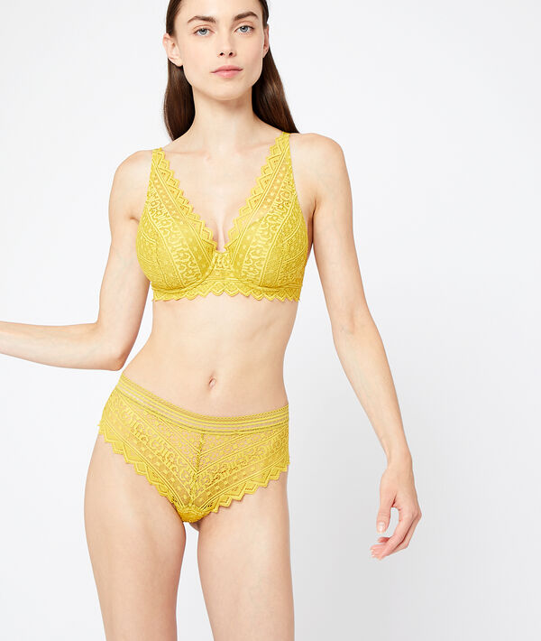 Soutien-gorge n°6 - triangle naturel en dentelle graphique anis.
