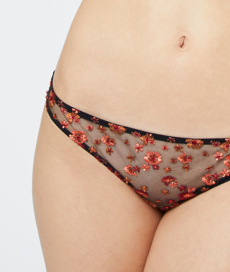 Slip à broderies multicolore.