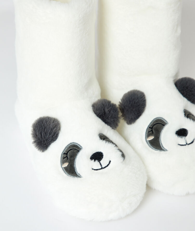 Chaussons bottines panda fourrées ecru.