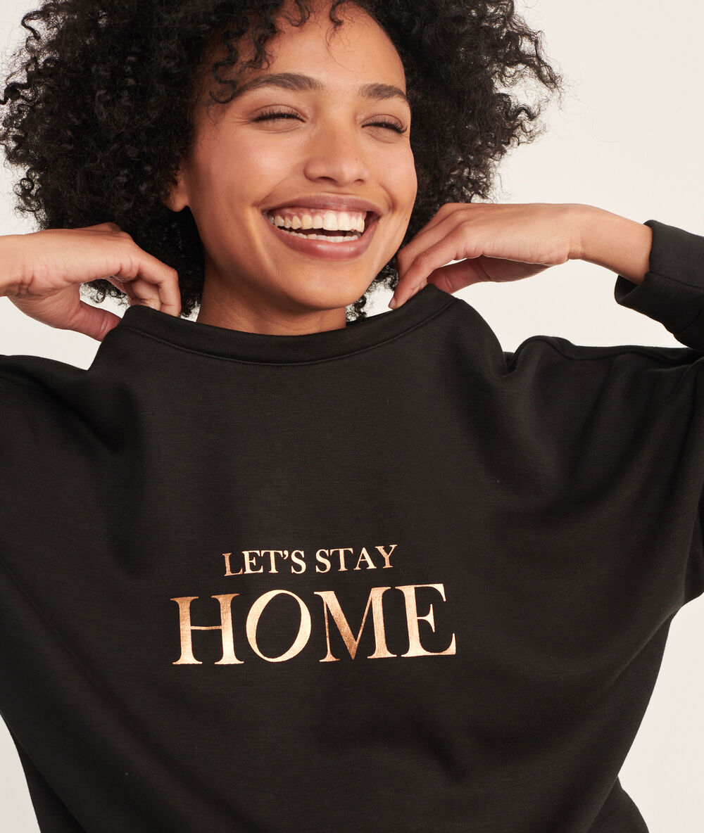 Top manches longues "let's stay home" noir.