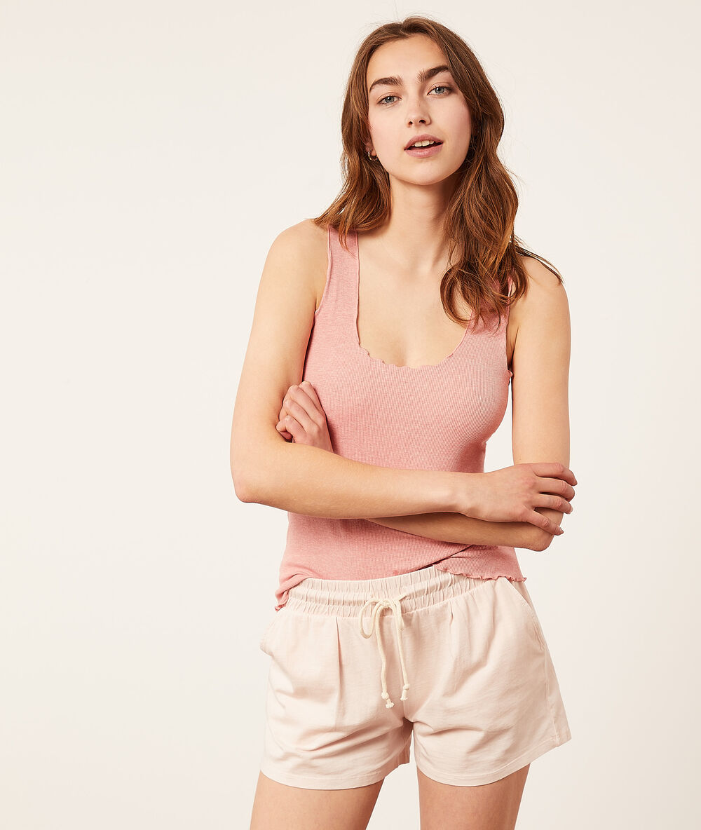Débardeur côtelé, teinture végétale rose.