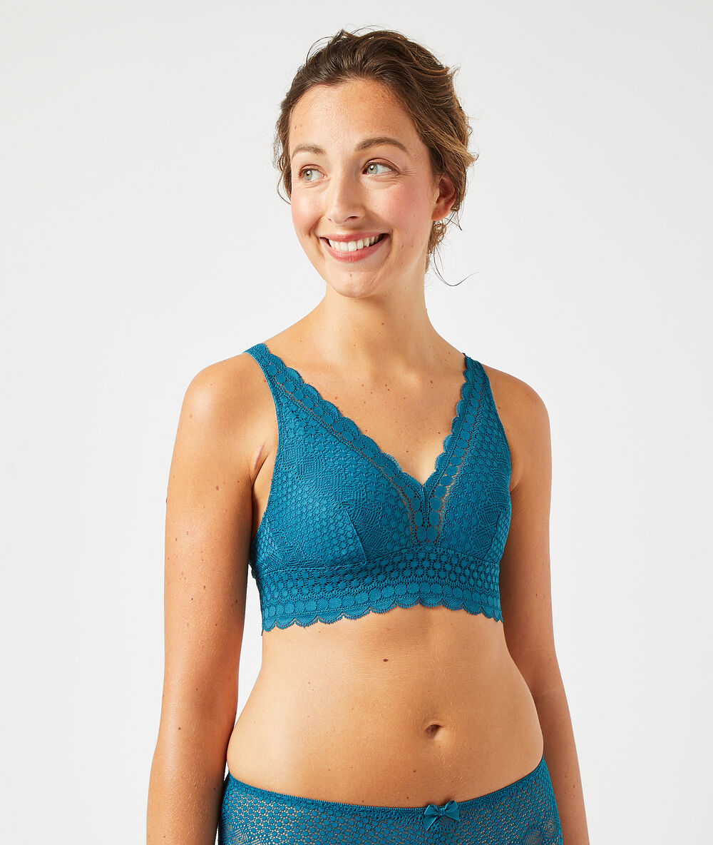 Triangle post-mastectomie sans armatures bleu canard.