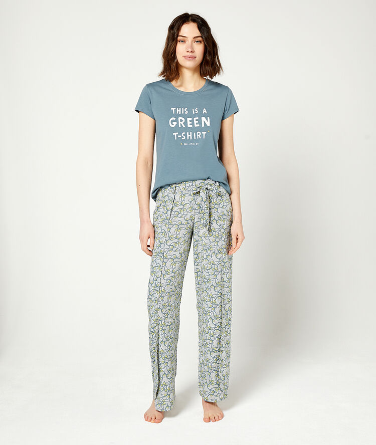 Pantalon imprimé feuillage kaki.