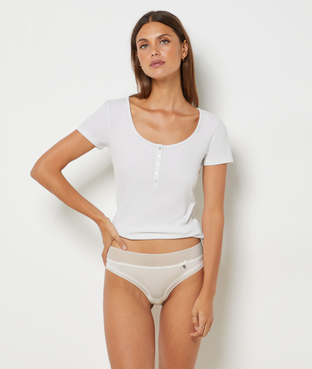Hipster en microfibre bords dentelle blanc.