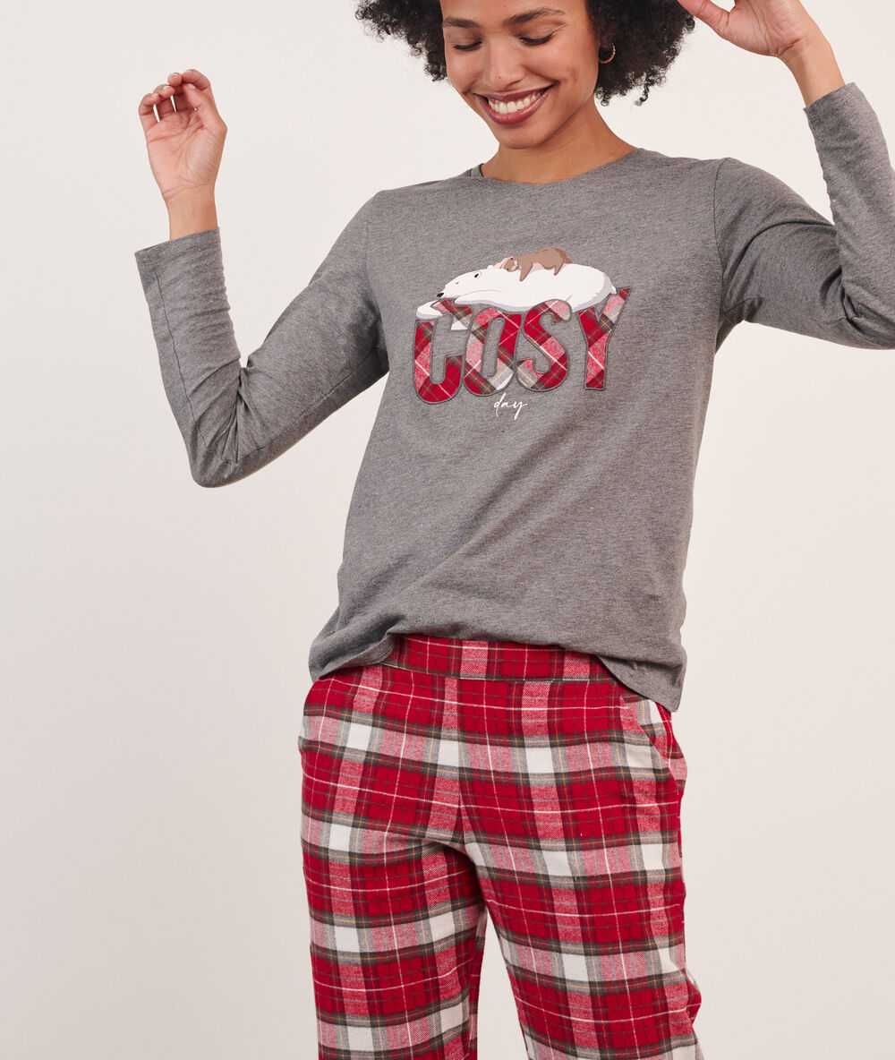Pyjama 3 pièces "cosy", veste polaire gris.