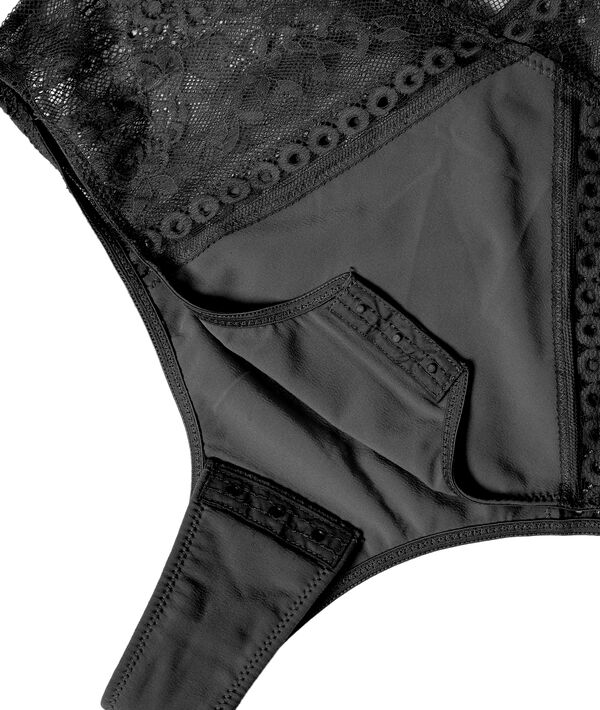 Body en dentelle et microfibre, dos croisé noir.