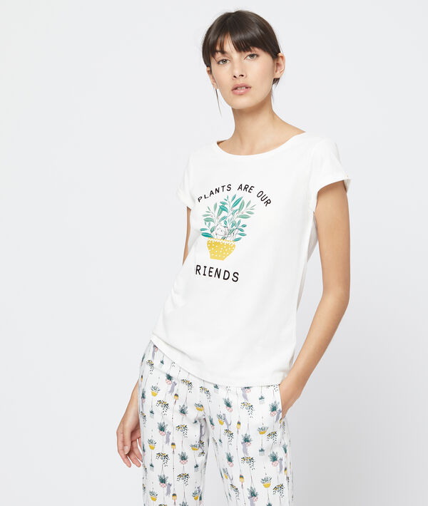 T-shirt "plants are our friends" en coton bio ecru.