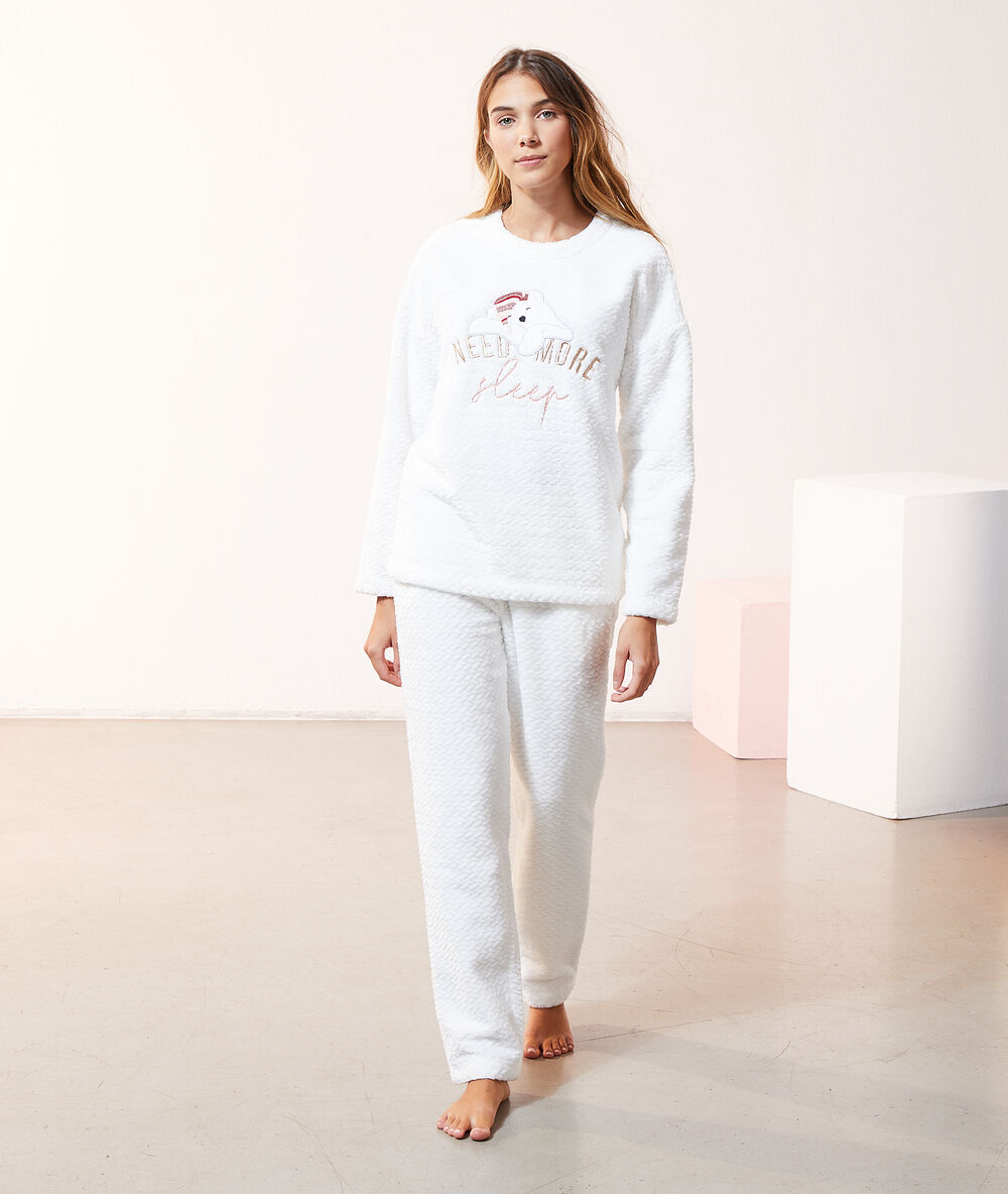 Pantalon polaire ecru.