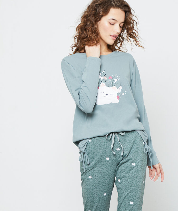 Top manches longues chat kaki.