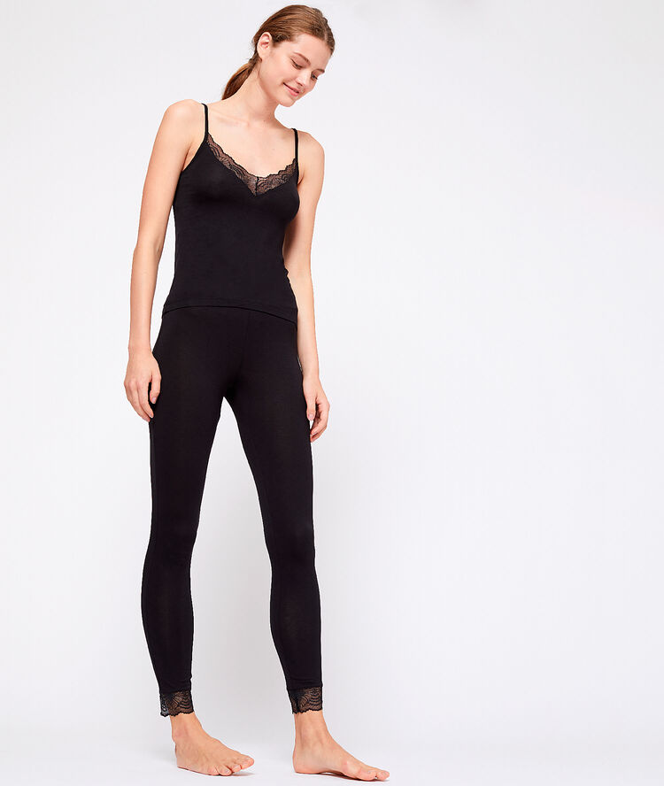 Leggings bas dentelle noir.
