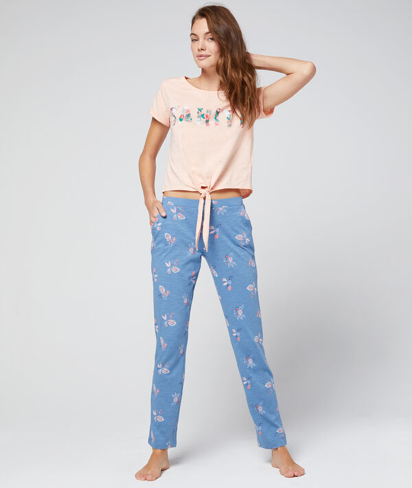 Pantalon imprimé bleu.