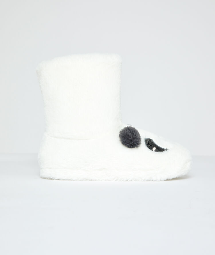 Chaussons bottines panda fourrées ecru.