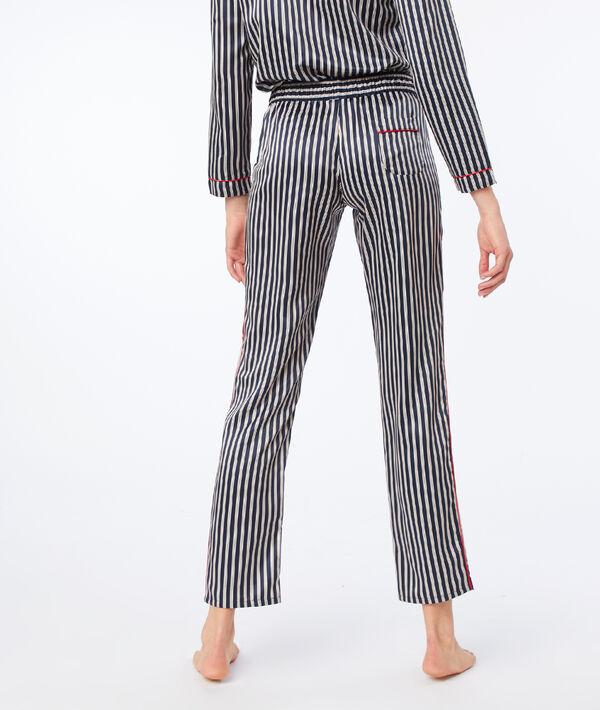 Pantalon de pyjama satiné à rayures bleu nuit.