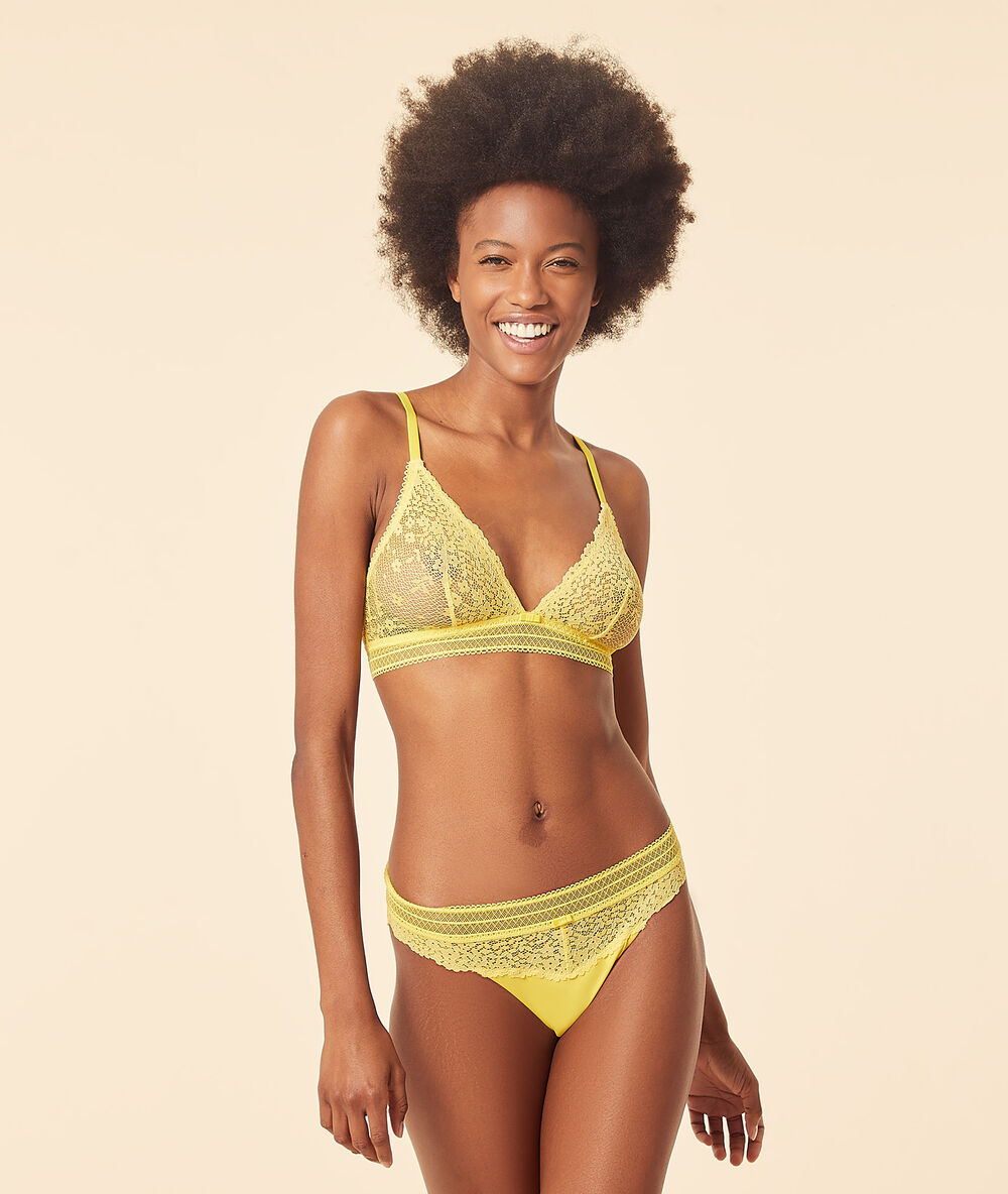 Soutien-gorge triangle sans armatures jaune vif.