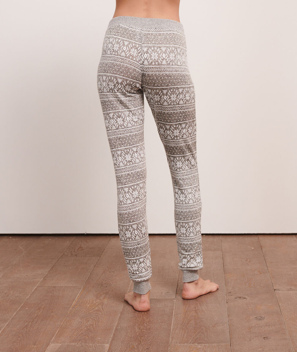 Pantalon imprimé jacquard gris.