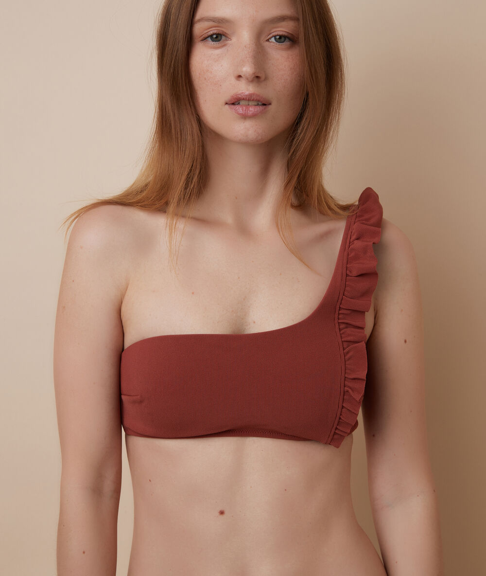 Haut de maillot de bain bandeau, pads amovibles marron.