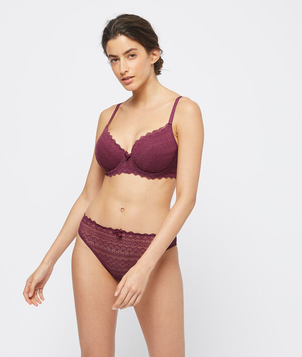 Soutien-gorge n°4 - ampliforme light en dentelle géométrique prune.