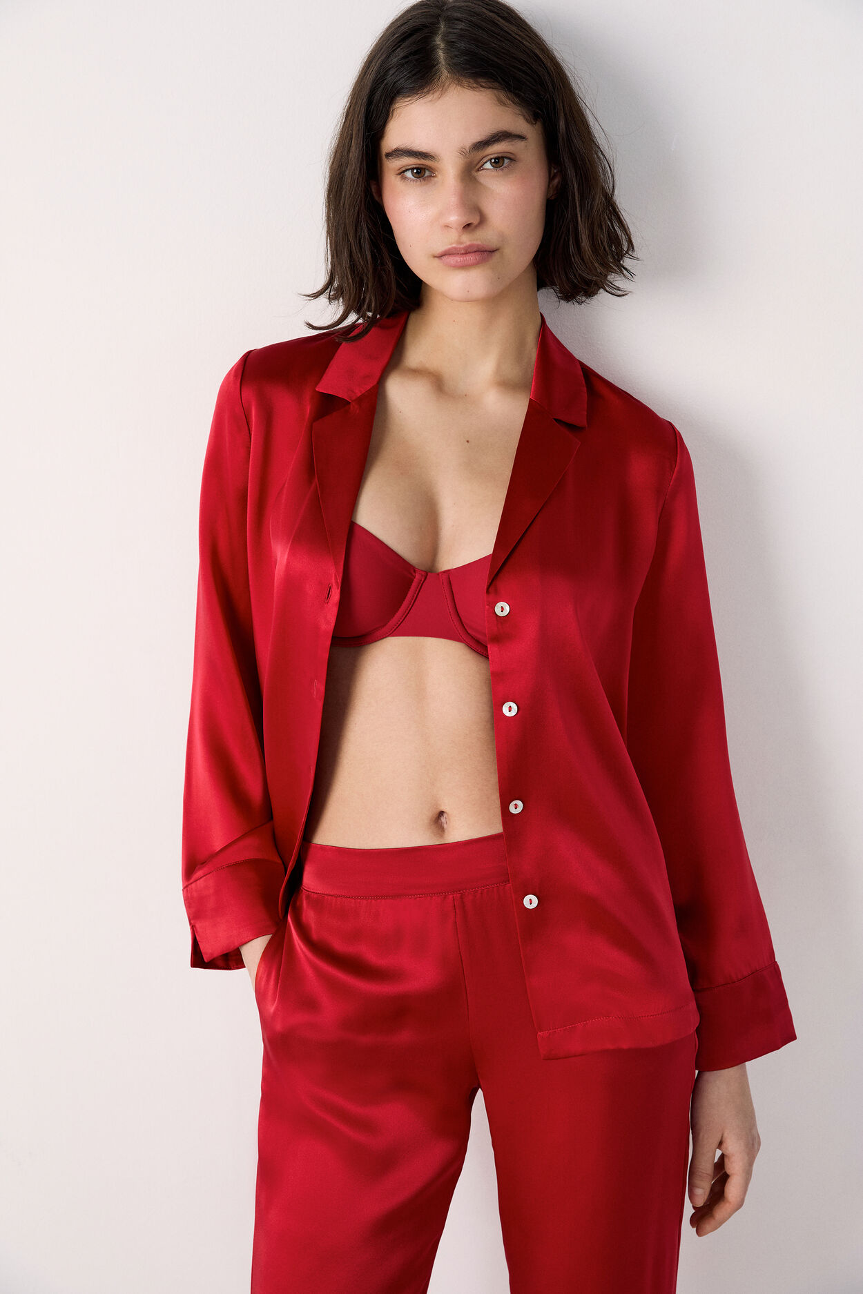 Chemise de pyjama en soie - Pearly - S - Rouge - Femme - Etam