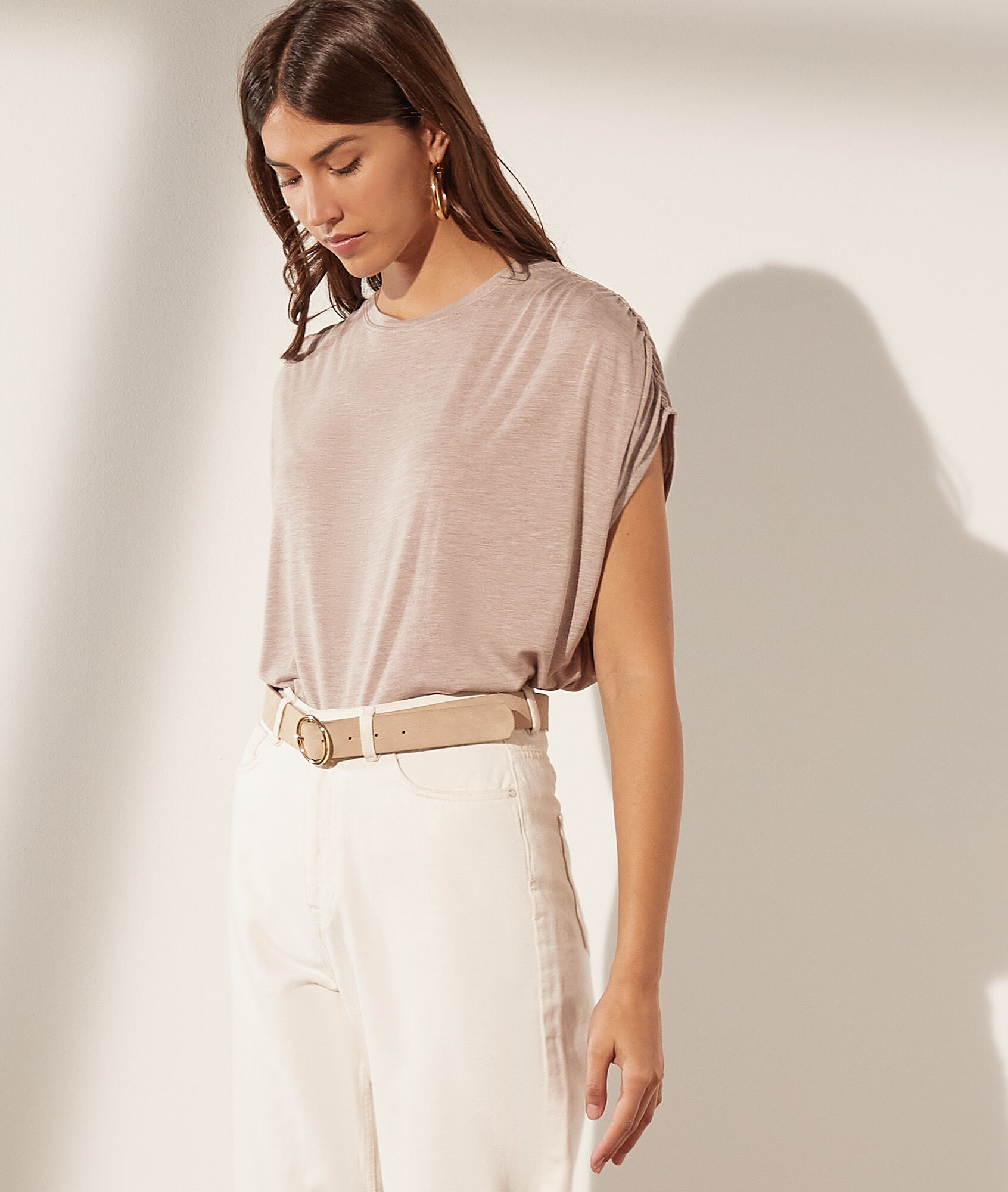 T-shirt sans manches col rond - Angeli - XS - Beige - Femme - Etam