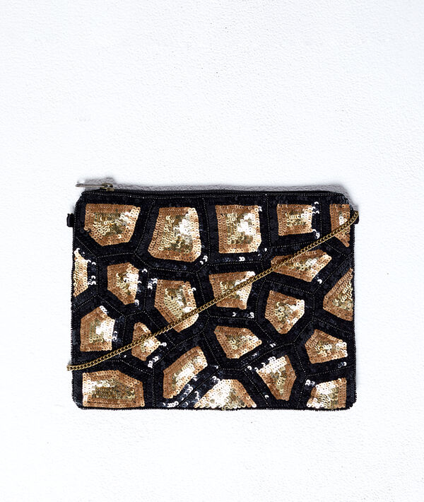 Sac pochette à sequins noir.