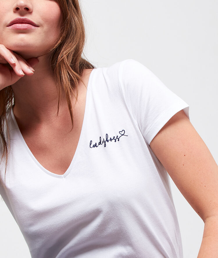 T-shirt brodé "ladyboss" blanc.