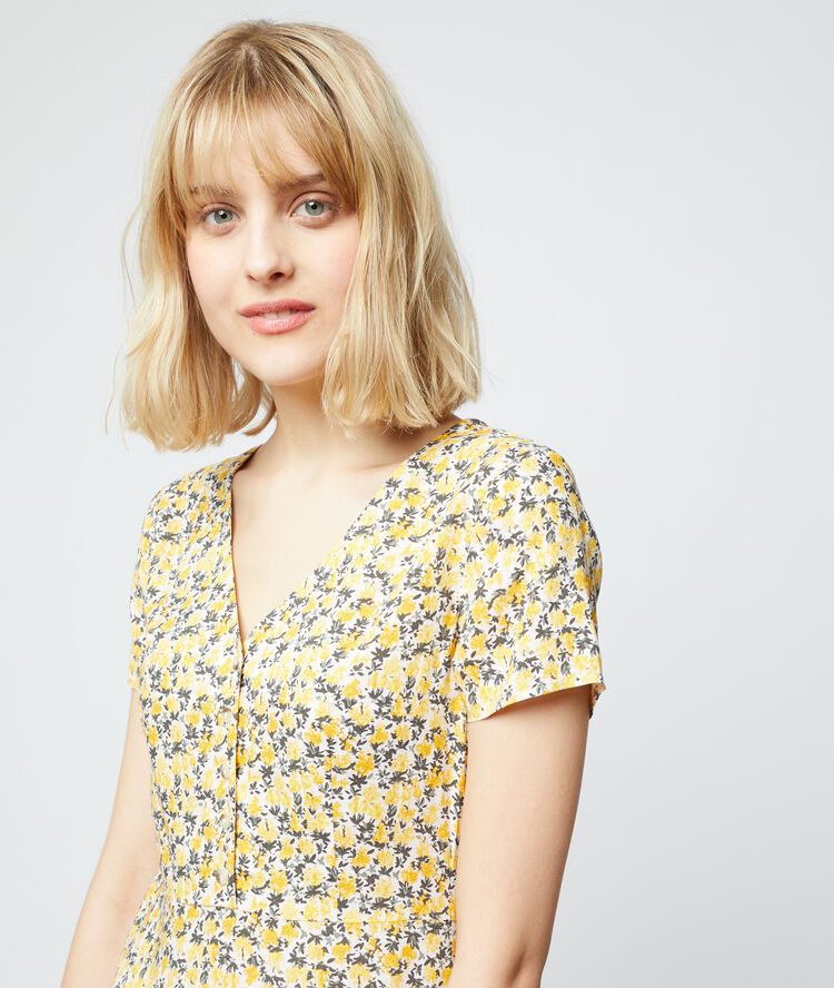 Robe fluide imprimé fleuri ecru.