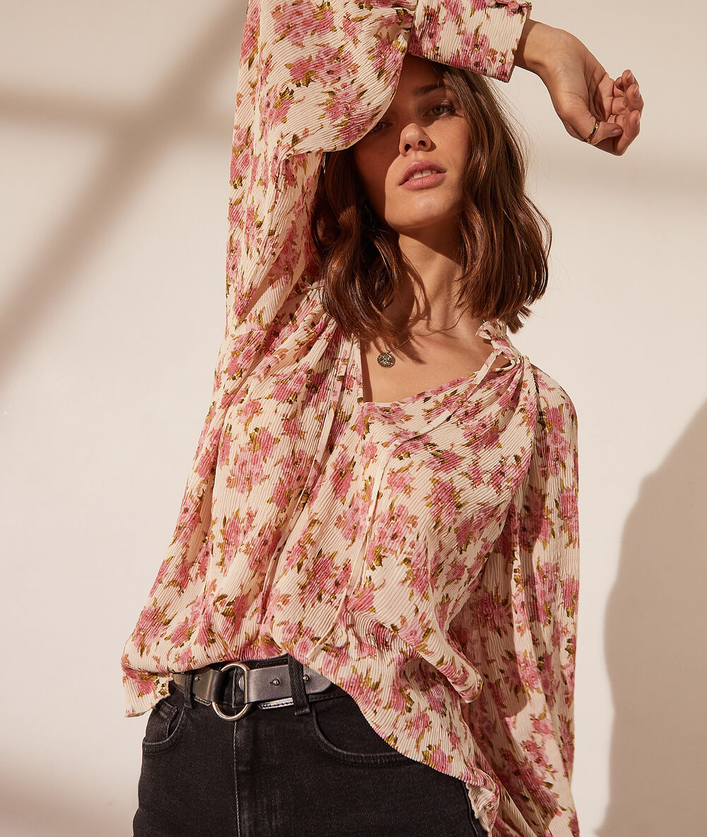 Blouse imprimé fleuri ecru.