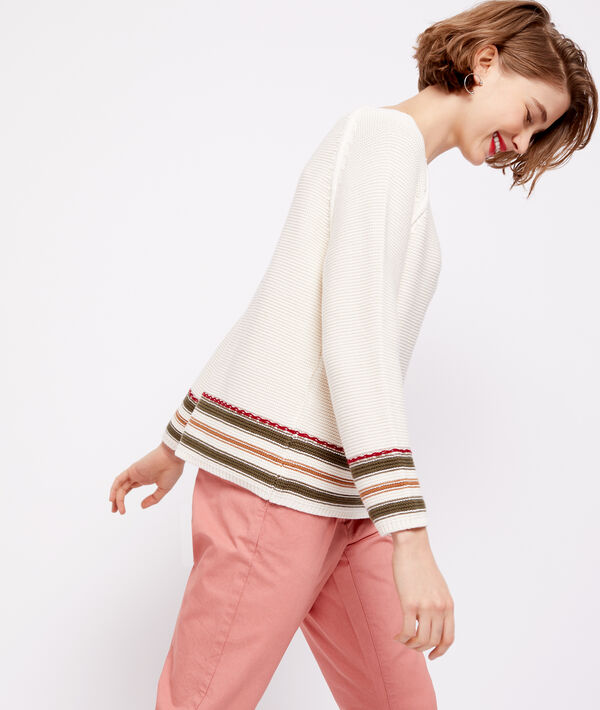 Pull rayé en grosse maille 100% coton Pull rayé en grosse maille 100% coton
