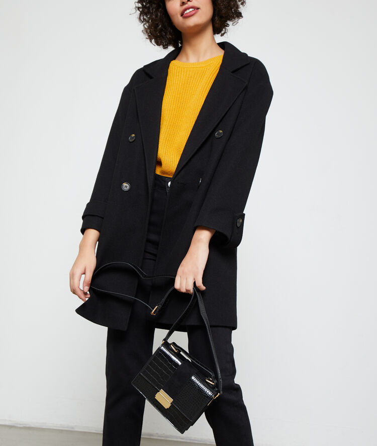 Sac cartable effet croco noir.