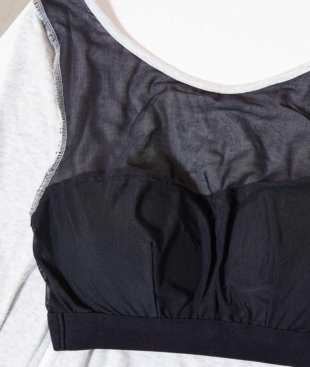 Body manches longues 2 en 1 - brassière intégrée gris chine.