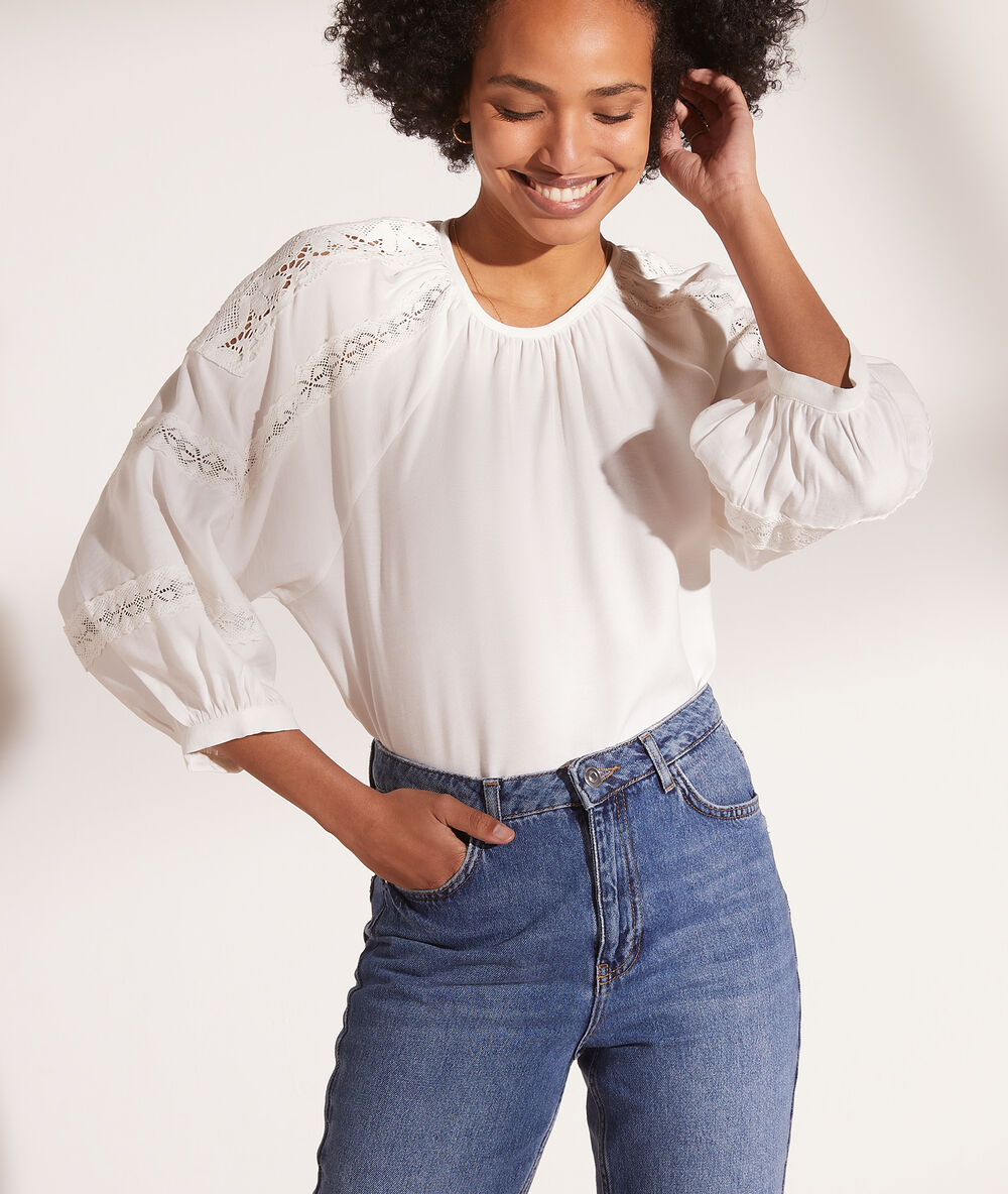 Blouse détails en dentelle blanc.