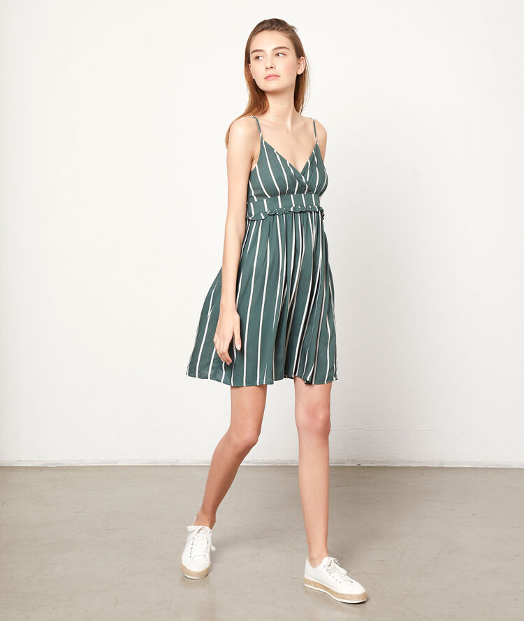 Robe rayée à fines bretelles canard.