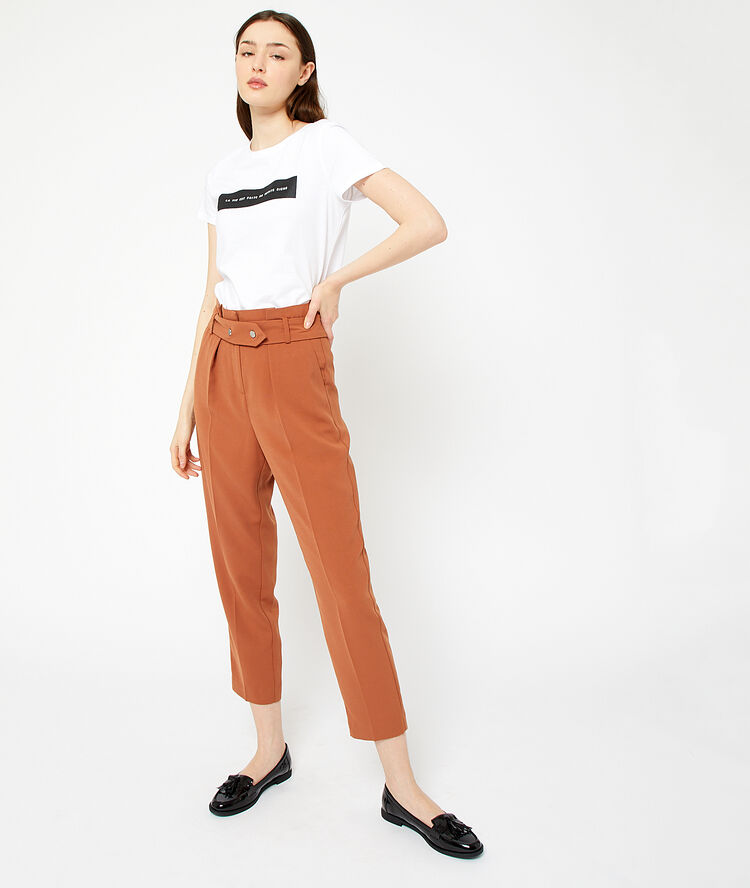 Pantalon carotte ceinturé terre.