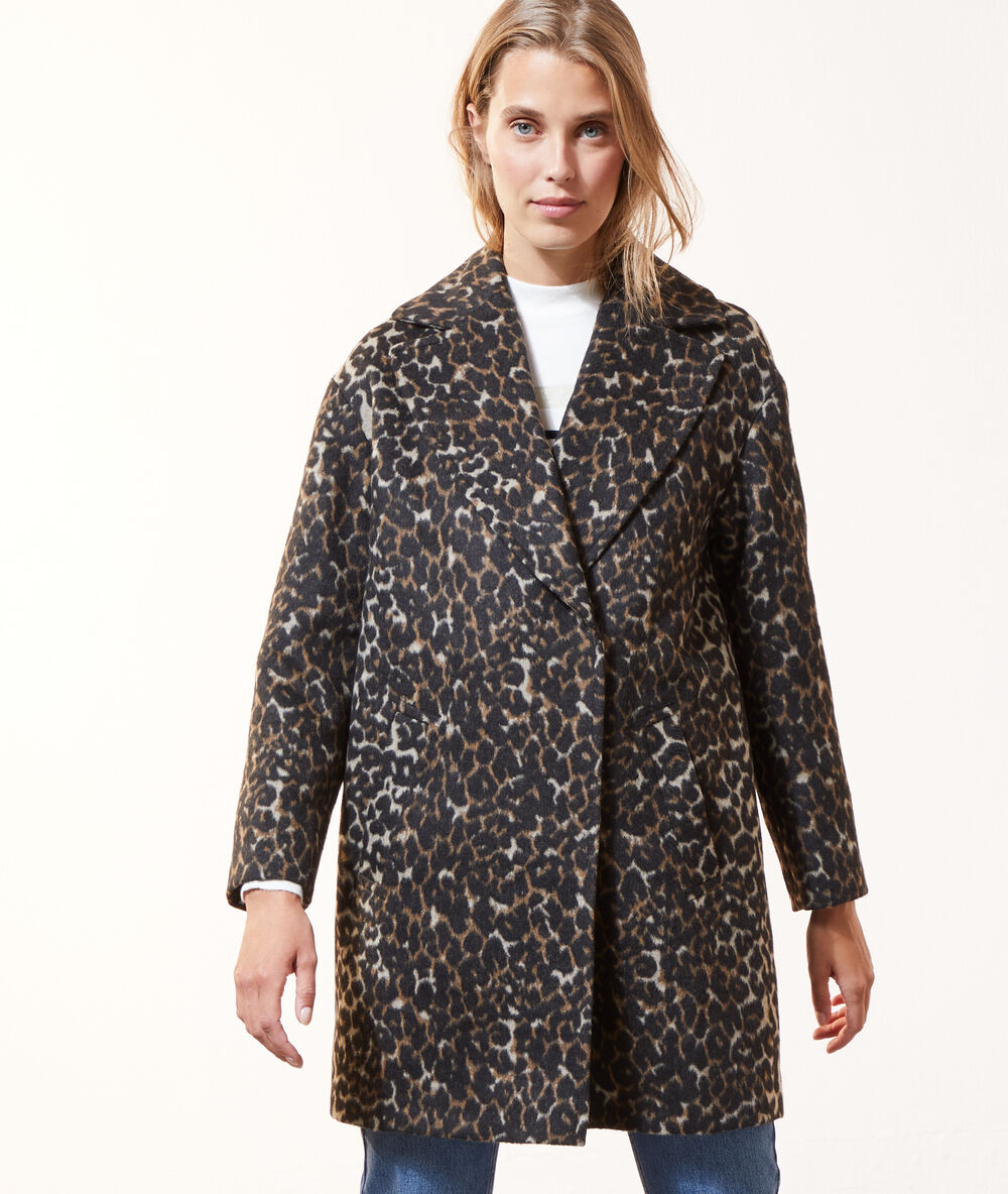 Manteau droit léopard noir.
