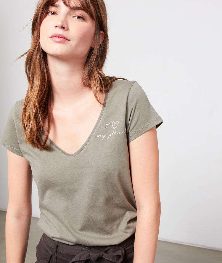 T-shirt coton bio "i ♡ my planet" kaki.