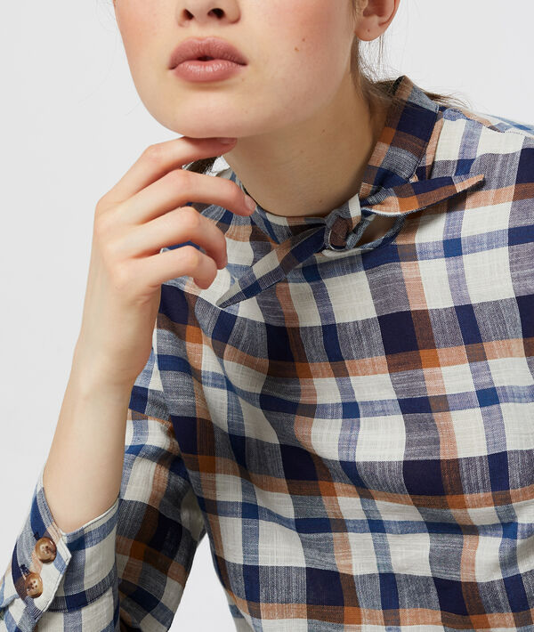 Blouse col noué à carreaux 100% coton Blouse col noué à carreaux 100% coton