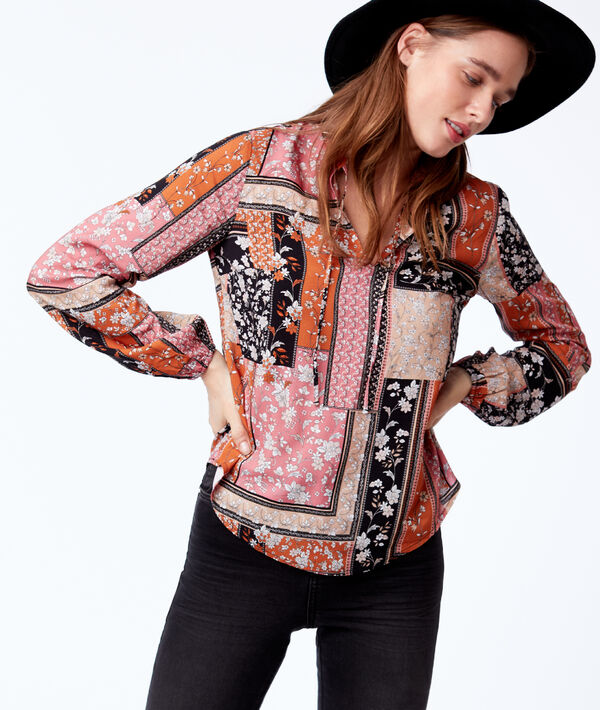 Blouse col noué à patchwork floral Blouse col noué à patchwork floral