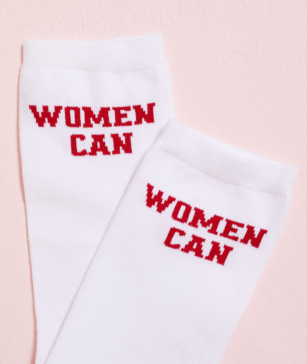 Chaussettes "women can" blanc.